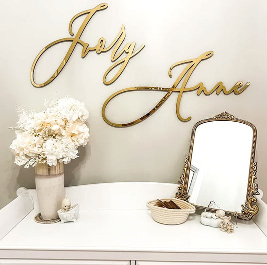 Gold Mirror Luxury Girl Nursery Name Sign Wall Decor
