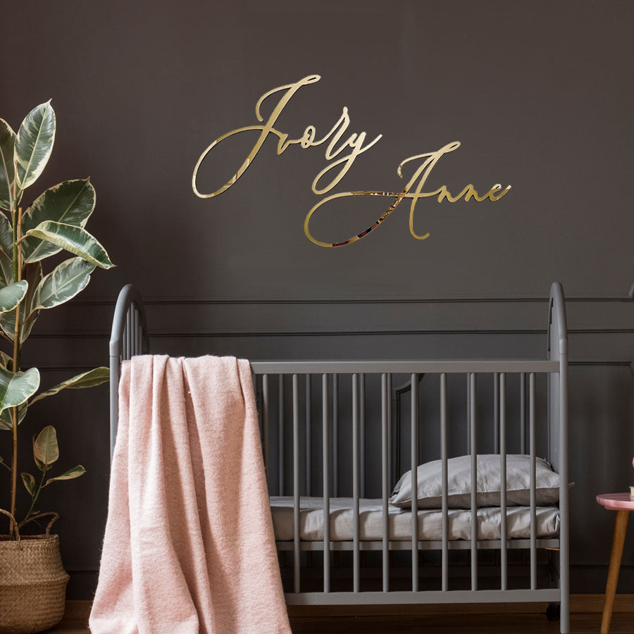 Gold Mirror Luxury Girl Nursery Name Sign Wall Decor