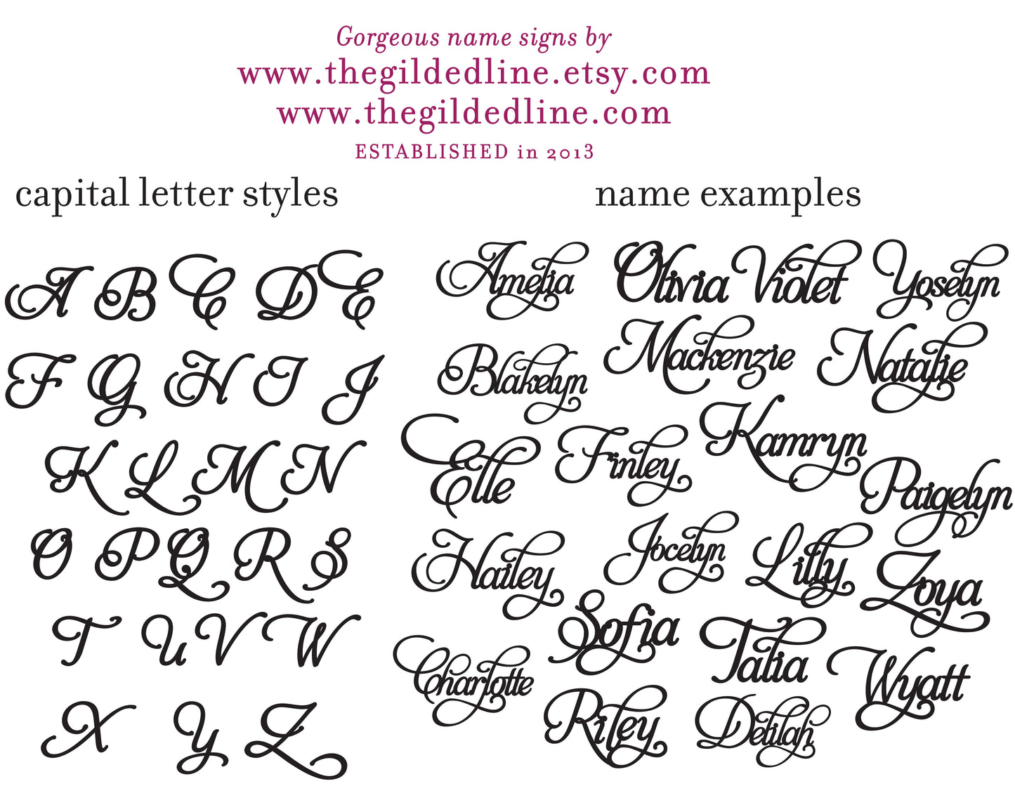 Large Flourish Calligraphy Style Wall Name Sign - thebestcaketoppers