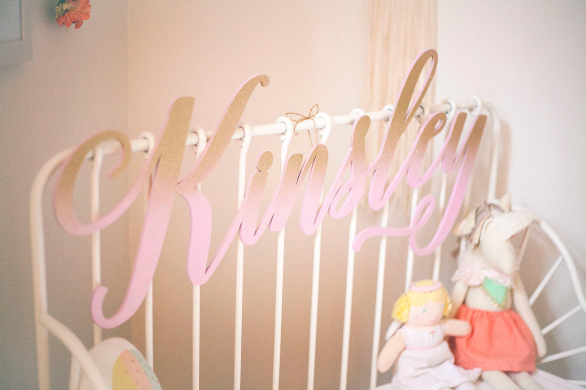Pink and Gold Glitter Girl Name Sign - thebestcaketoppers